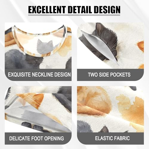 ALAZA Sleeping Cat Kitten Pajamas Set Short Sleeve Cotton Sleepwear Summer Pjs 2 Piece 5-14Y4