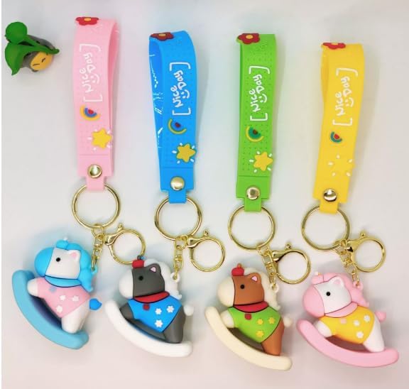 XAM Cute Rocking Horse Keychains - Adorable Pony Charm Bag Accessories, Colorful Silicone Wristlet Key Rings image 5