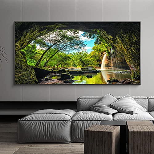 Peinture sur toile cascade grand format 50x100 cm pour mur élégant