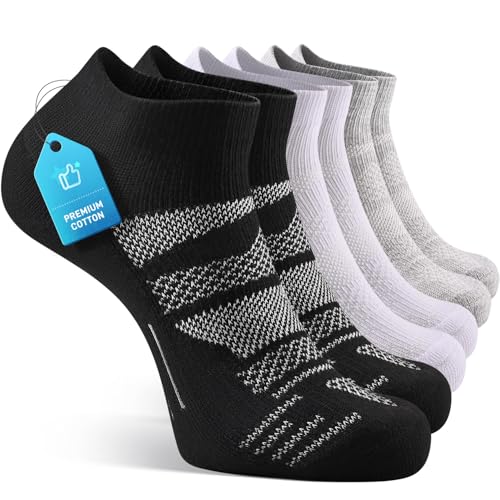 IRAMY Cotton Compression Ankle Socks Men Women Cushioned Moisture Wicking Plantar Fasciitis Relief 3/4 Pair
