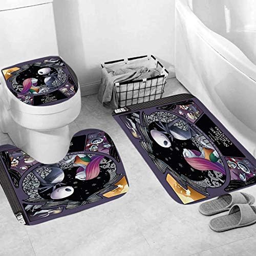 DDS-DUDES 4Pcs Nightmare Before Christmas Zombie Bride Jack Shower Curtains Sets Kids Bathroom Halloween Decor with 12 Curtain Hooks for Bathroom, Waterproof 180x180cm(D1)