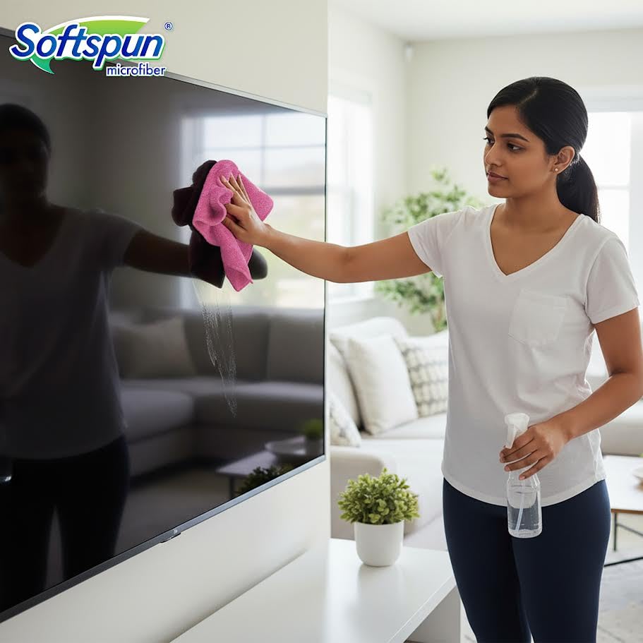 Image of SOFTSPUN Microfiber Cleaning Cloths, 4pcs 40x40cms 340GSM Pink! Highly Absorbent, Lint and Streak Free, Multi -Purpose Wash Cloth for Kitchen, Car, Window, Stainless Steel, Silverware.