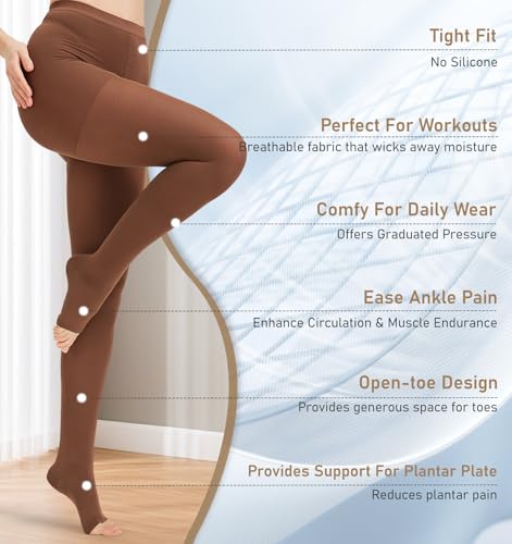 Image of NURCOM 15-20 mmHg Compression Pantyhose for Women & Men, Open Toe Medical Compression Stockings, Waist High Opaque Compression Tights, Graduated Support for Varicose Veins, Edema, DVT, Post Surgery