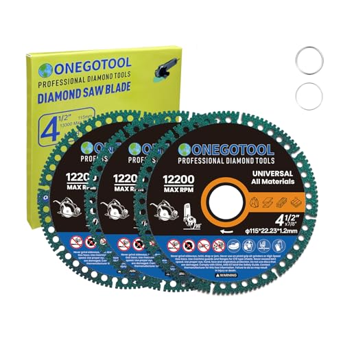 ONEGOTOOL 4-1/2 inch Indestructible Cutting Discs for Angle Grinder 7/8' Blades Cut Off Wheels Diamond Tool Metal rebar Porcelain Tile Granite Marble Smooth Cutter (3pcs)