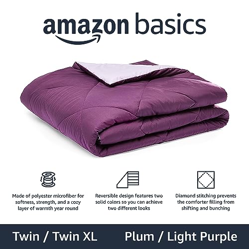 Image of Amazon Basics Reversible Lightweight Microfiber All Season Bed Comforter Blanket, Plum /Light Purple, Twin /Twin XL