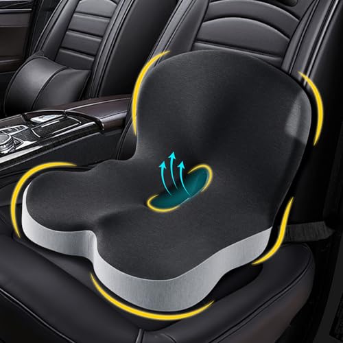 RECAT Memory Foam Seat Cushion, Office Chair Cushions with Adjustable Strap, Ergonomic Back Lumbar Support for Long Drives, Car Seat Cushion Fits for Truck Driver Semi Truck, Gaming Chair, Desk
