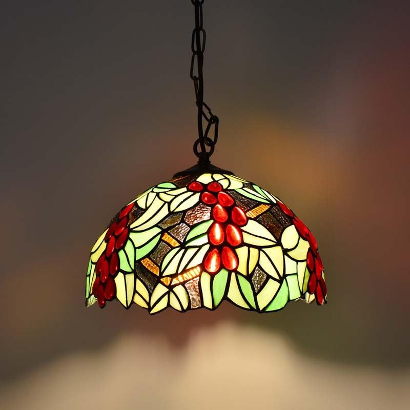 B·LED BARCELONA LED Lampe suspendue de plafond Tiffany baroque rétro vintage abat-jour en verre mosaïque fruitée en verre Ø31 cm E27 pour salon chambre à coucher