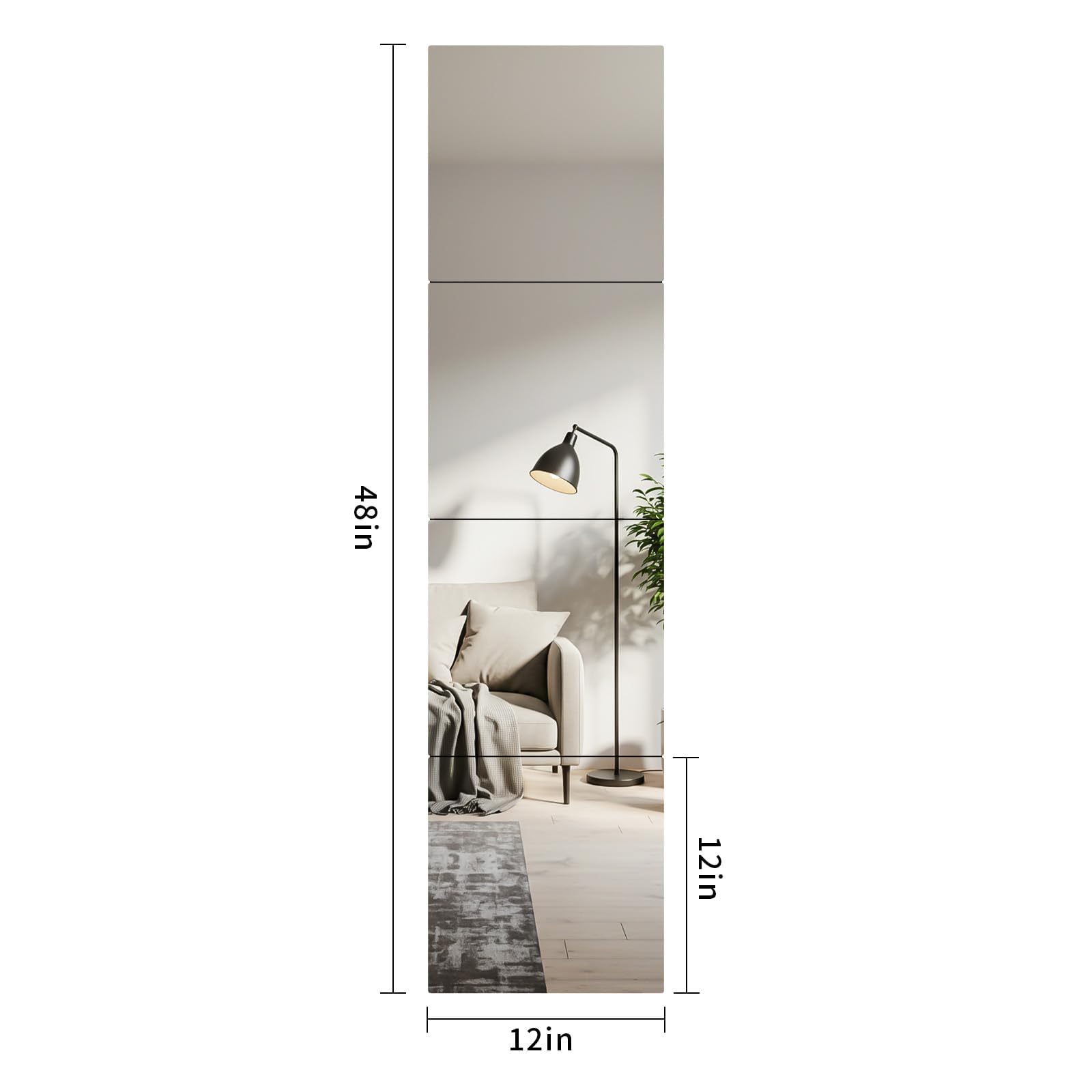Hasipu Fitness-Spiegel, 29 x 29cm x 4 Stück Packung Wandspiegel Klebespiegel, DIY Türspiegel Ganzkörperspiegel, rahmenloses gehärtetes Glas, Klebewand für Schlafzimmer Wohnzimmer Schranktür