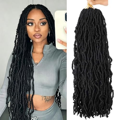 24 Inch Soft Locs Crochet Hair Pre Looped 6 Packs Faux Locs Crochet Braids Goddess Locs Dreadlocs Synthetic Hair For Black Women (1B, 24 Inch (Pack of 6))