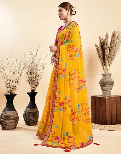 Image of SIRIL Women's Printed Chiffon Saree with Unstitched Blouse Piece