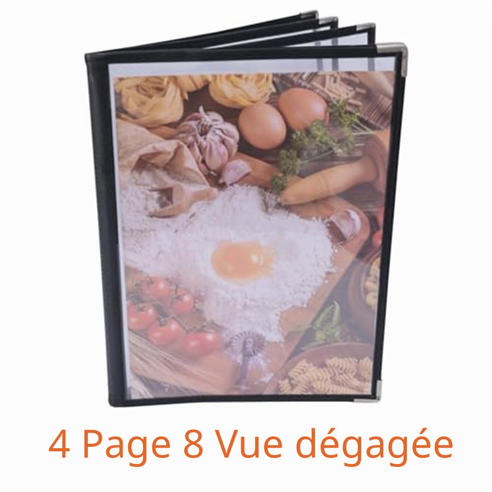 4 Couvertures de Menu Pièces, Couvertures de Menu 8,5 X 11 Pouces, Support de Menu 4 Pages 8 Vues, Couvertures de Menu de Restaurant pour Papier de Format A4, Livre de Menus Installation Fac