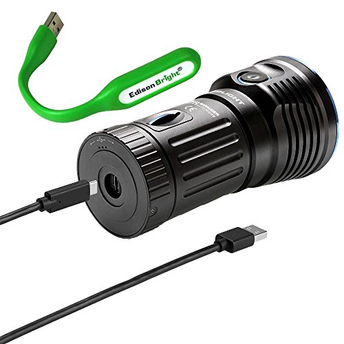 Olight X7R Marauder 12,000 Lumens XHP 70 LED rechargeable flashlight with 4 X 18650 Rechargeable Batteries, USB Type-C charger and EdisonBright brand USB reading light