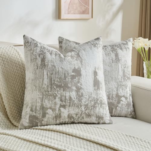 FUTEI Grey White Decorative Throw Pillow Covers 18x18 Inch Set of...