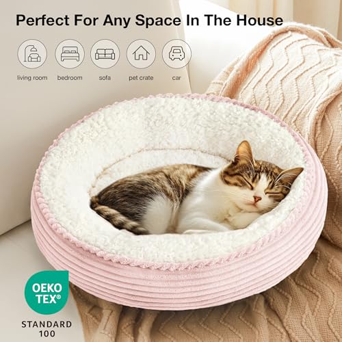 Love's cabin Round Donut Cat and Dog Cushion Bed, 20in Pet Bed for Cats or Small Dogs, Anti-Slip & Water-Resistant Bottom, Super Soft Durable Fabric Pet beds, Washable Luxury Cat Dog Bed Pink Stripe - Image 6