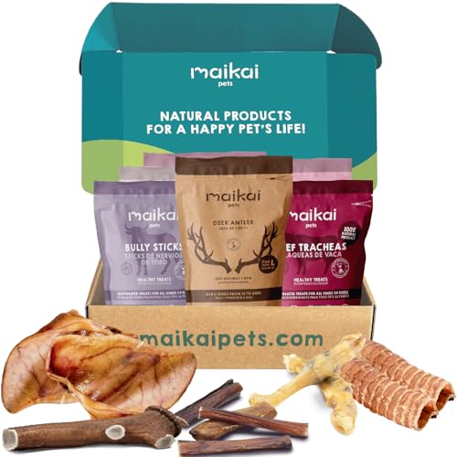 MAIKAI Snack Naturali per Cani e Gatti - 6 Snack Essiccati Pesce + Pollo + Manzo + Olio di Salmone 250ml + Cuccioli+Anziani - Regalo Compleanno Cane e Gatto - Dieta Naturale - Regali Per Cani