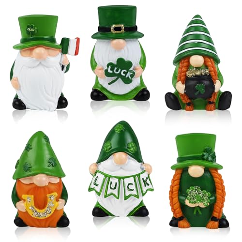 TaoQ C 6 PCS Saint Patricks Day Gnome Figurine Green Gnomes Figurines Saint Patricks Day Gnome Statue Saint Patrick Small Figurine for Table Home Party Holiday Decoration