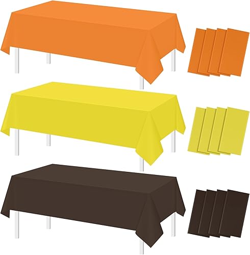 12 manteles rectangulares de plástico desechables de otoño, color amarillo, marrón y naranja, manteles rectangulares para el día de Acción de