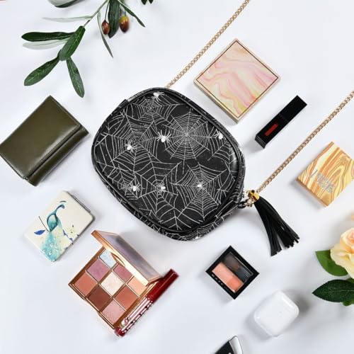Image of ALAZA Halloween Black and White Grunge Background with Spiderwebs Cross Body Fashion Chain Bag Single Shoulder PU Leather Purse for Women Girls