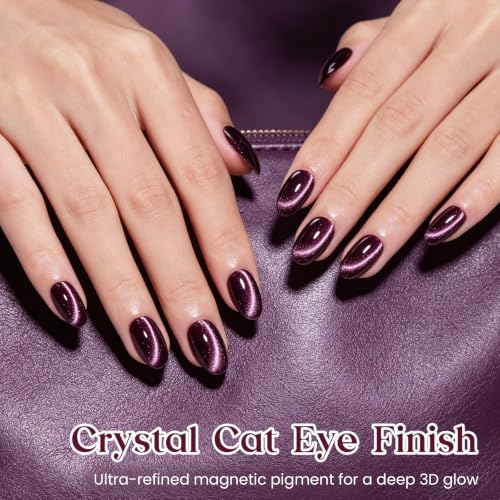 Image of Beetles Purple Cat Eye Gel Nail Polish, Plum Fizz 15ml Magnetic Nail Gel