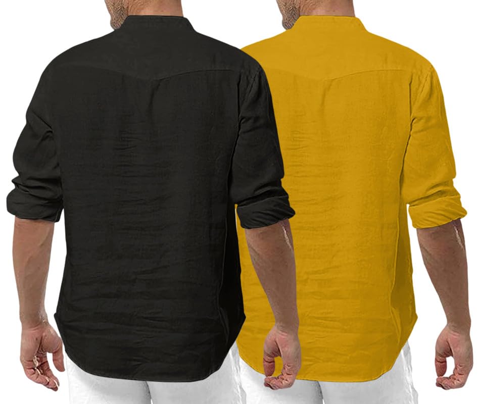Image of ROYALSCOUT Men's Cotton Polyester Blend Solid Regular Fit Full Sleeve Short Kurta | Ethnic, Lightweight Summer Kurta for Daily & Occasion Use
