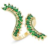Lavencious Cocktail Fashion Ring Size Adjustable From 6-8.5 CZ Marquise Shape Jewelry for Women (Gold Green)
