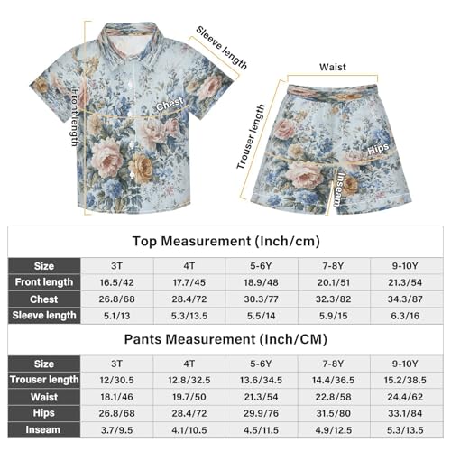 Boccsty Pink Blue French Floral Boy Summer Shorts Sets Hawaiian Toddler Boys T-Shirt & Pants 2 Pcs 3T3