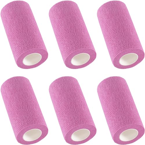 IndigoCase 6 Pack Self Adhesive Bandage Wrap 4 Inch, Pink Color Bandages Variety Pack, Elastic Grip Tape, Sports Wraps, Vet Wrap, Large Bandages Bulk for Knee, Ankle, Dogs and Horses.