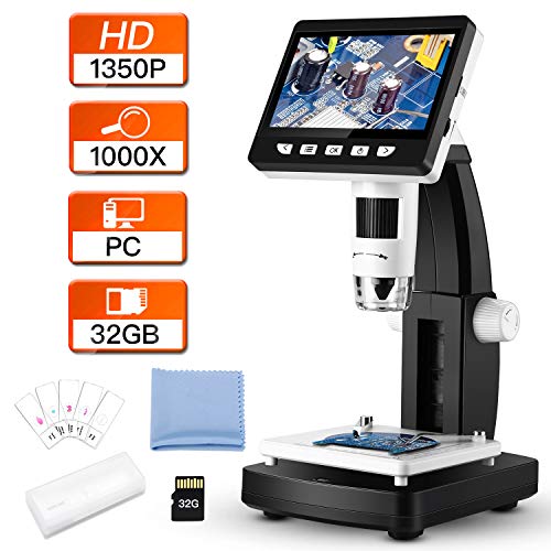 LCD Digital Microscope, Elikliv 4.3 inch 50X-1000X Endoscope Magnifier 1350P Video Recorder Camera