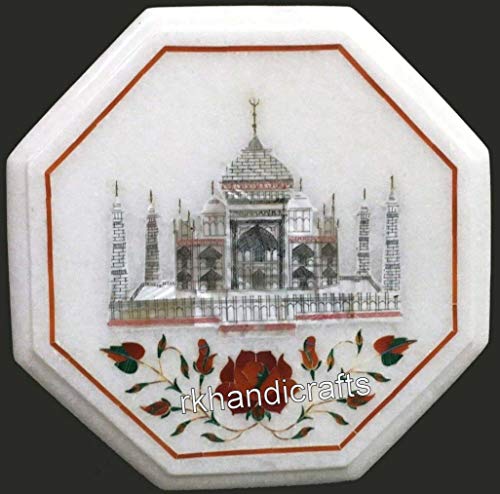 13 x 13 Inches Marble Corner Table Top Taj Mahal Replica Inlaid with F 13 x 13 Inches Marble Corner Table Top Taj Mahal Replica Inlaid with F