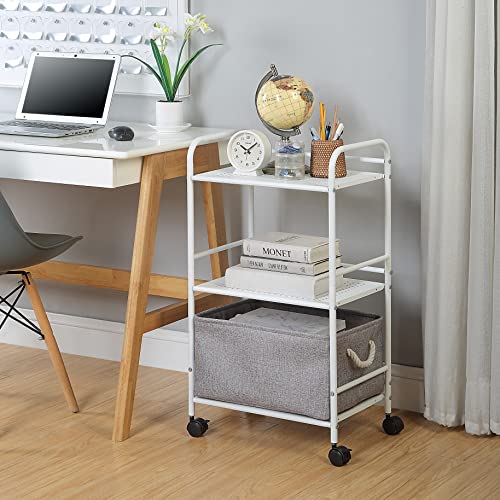 SunnyPoint 3 Tier Rolling Cart - Minimalist Style (White)
