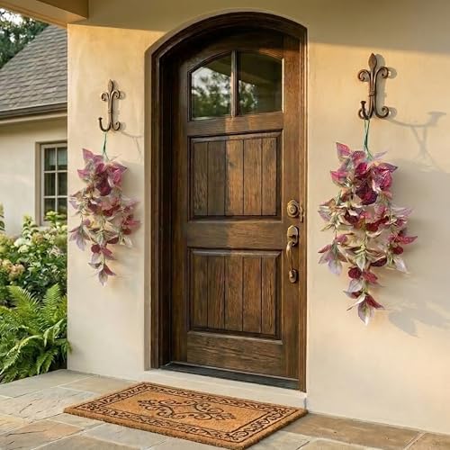 Image of Dekorly 2 Pack Artificial Plants Artificial Hanging Plants Faux Eucalyptus Leaf Greenery Fake Hanging Eucalyptus Plant (Green) (2, Red Money Plant Vines)
