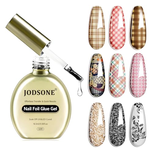 JODSONE Nail Foil Glue Gel 16.5ml Clear Foil Transfer Gel with Strong Adhesion Easy Apply & Long Lasting Finish Cures Under U V Lamp Perfect for DIY & Salon Nail Art Design(Only Gel Polish)
