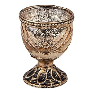 Clayre & Eef Theelichthouder Ø 6 * 8 cm Goudkleurig Glas Metaal Rond Waxinelichthouder Windlichthouder