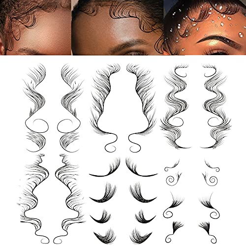 DKAF 6 Styles Baby Hair Tattoo Stickers, Waterproof Lasting Edge Tattoo Edges Curly Hair, Baby Hair Temporary Tattoo for Women, DIY Hairstyling Hair Stickers Template Makeup Tool(Black)
