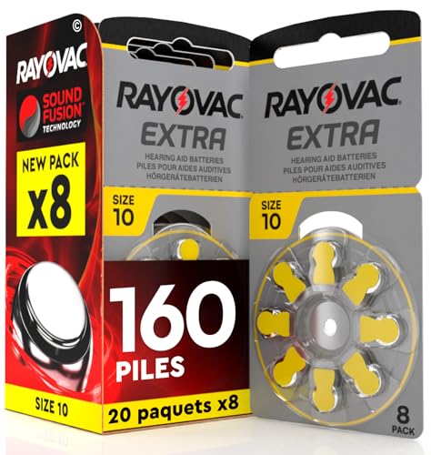 160 Piles pour appareils auditifs Rayovac Extra 10. Technologie Sound Fusion - 20 Ampoules de 8 Piles