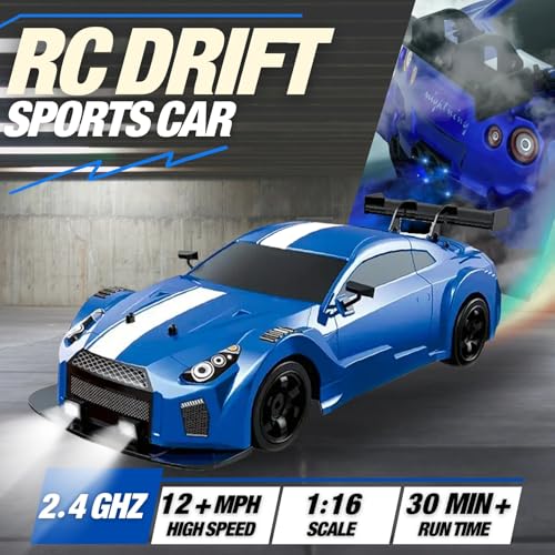Image of Liberty Imports RC Drift Car 1 /16 2.4GHz 4WD Remote Control Sport Racing On-Road Vehicle with LED Light, Batteries and Drift Tires (Blue)