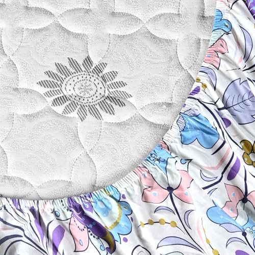 Image of Divine Casa Cotton Double Bed Sheet Fitted (200 x 150 CM) with 2 Pillow Covers | Double Fitted Bedsheet | Soft Breathable Elastic Bedsheet Double | Mattress Sheet 200x150
