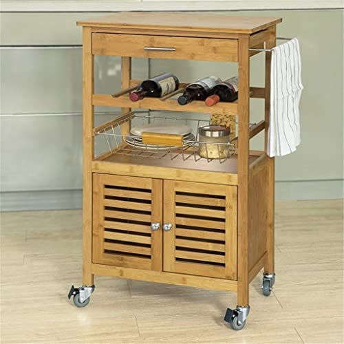 Jahh Bamboos Kitchen Serving Trolley Storage Trolley Cart With Cabinet Easy Movement #TOP10