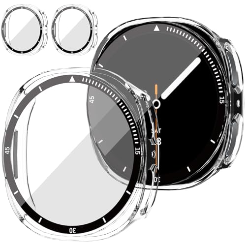 Dilhvy 2 Pièces Coque de Protection Complète Samsung Galaxy Watch 8 44mm avec Verre Trempé, Anti-Choc pour Protection 360° Anti-Rayures,Toucher Sensible – Accessoire de Montre avec Graduations