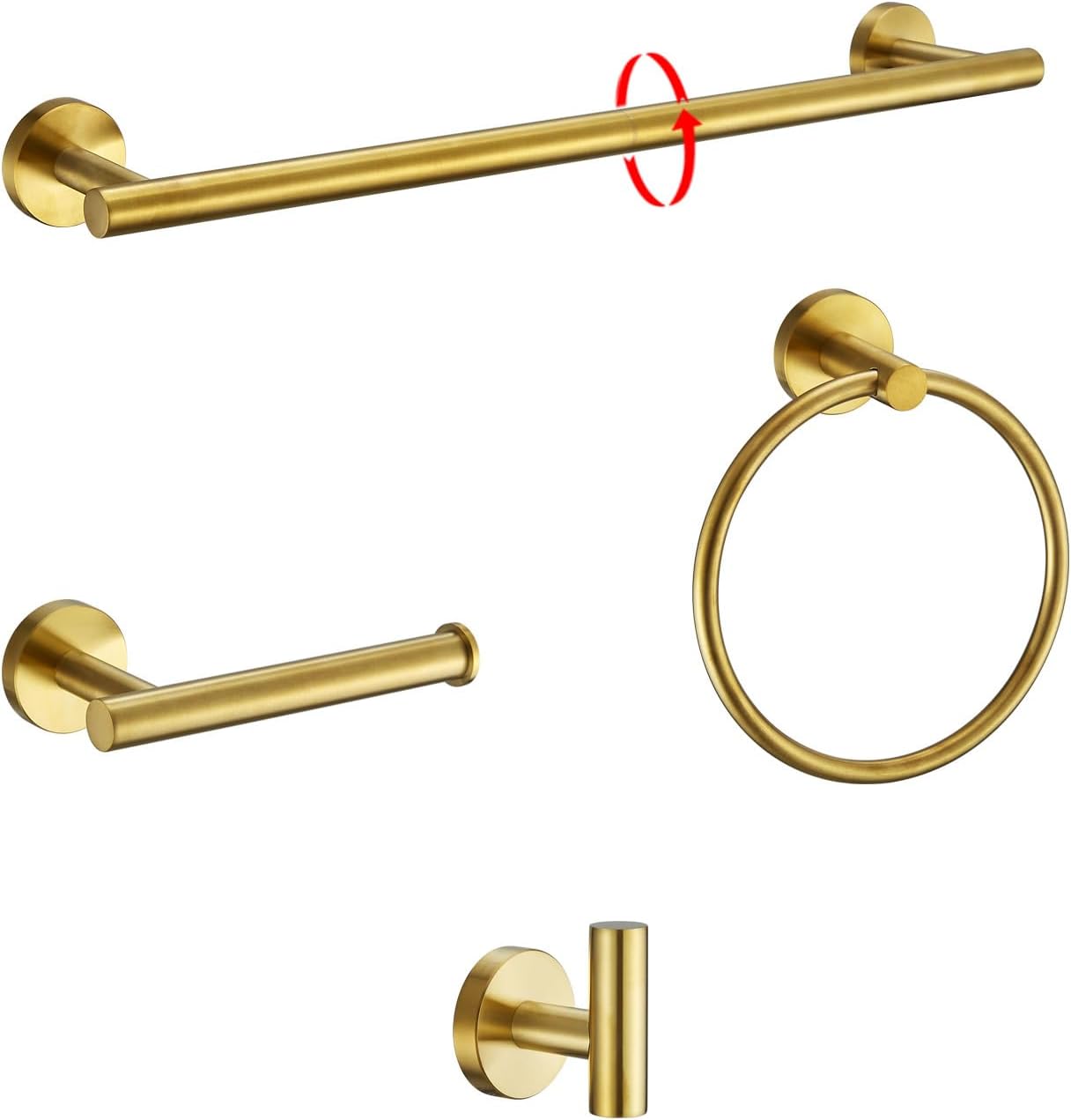 Bathroom Hardware Accessories Set Adjustable Brushed Gold Towel Bar Set 18in Stainless Steel Wall-Mounted Round 4-Piece Bath Towel Bar Set