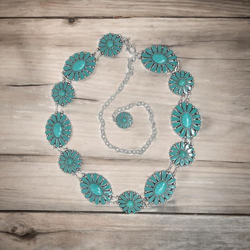 Urbalabs Western Belts For Woman Chain Agate Teal Stone Concho Western Belt Cowgirl Belt Chain Belt For Women Style One Size2