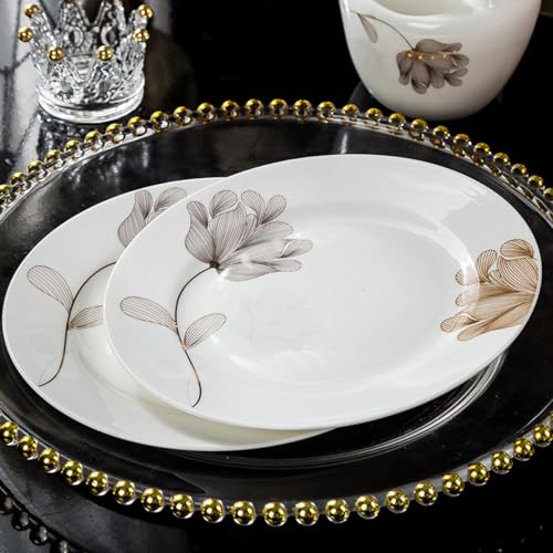 Zestaw zastawy stołowej z porcelany kostnej – 60 sztuk zastawy stołowej dla 8-10 osób, zawiera miski, talerze, łyżki i rondelki