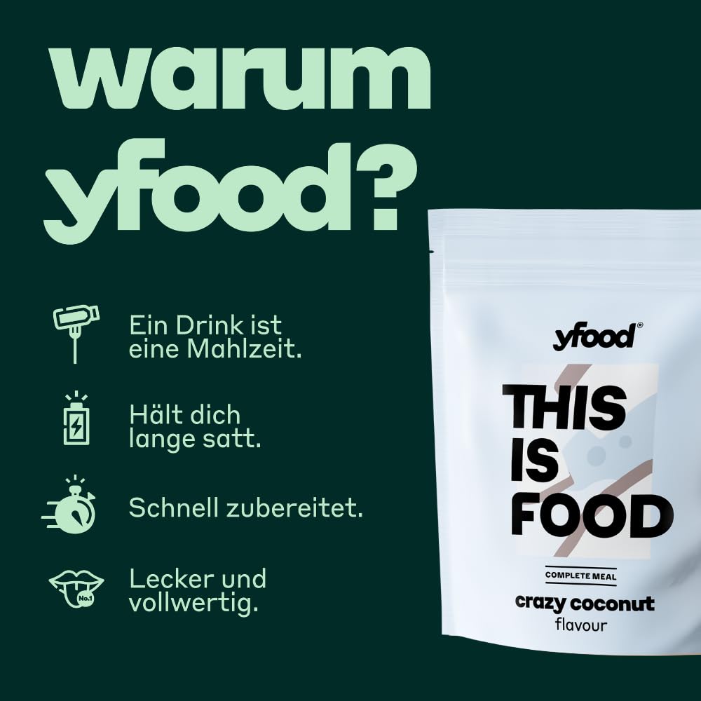 yfood Trinkmahlzeit Crazy Coconut – 12 Mahlzeiten à 400 kcal in Pulverform – 26 g Protein, Vitamine & Mineralstoffe - Geschmack: Kokosnuss