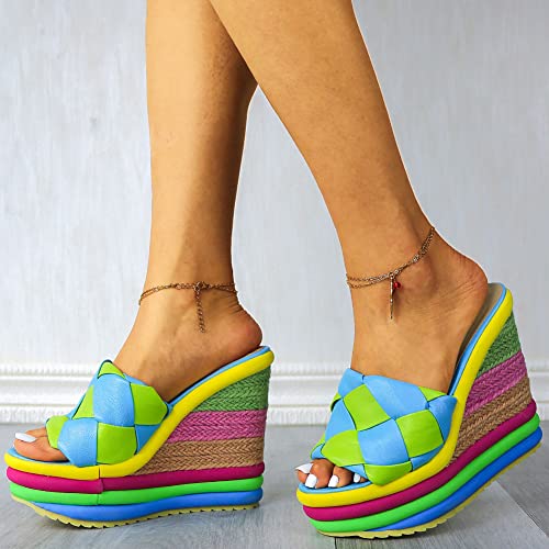 Mikarka XLX0535_BLUE_39 Colorful Espadrille Wedge Sandals thumb #4