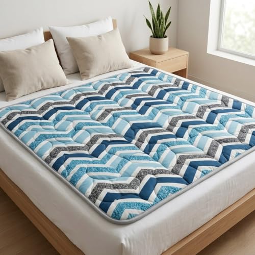 Image of K25 Cotton Floor Bed Mattress with High-Density Foam & Fiber for Extra Bedding | Lightweight Reversible Portable Rolling Mat for Travel Yoga Outdoor & Camping (Size: 72x72x0.8 Inch, Multicolor)