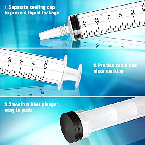 Spritze 50ml(60ml), 4 Stück Spritzen 50ml Ohne Nadel Plastikspritze mit Kappen Futterspritze Dosierspritze Wiederverwendbare für Labor Tierfütterung Industrielle Nutzung