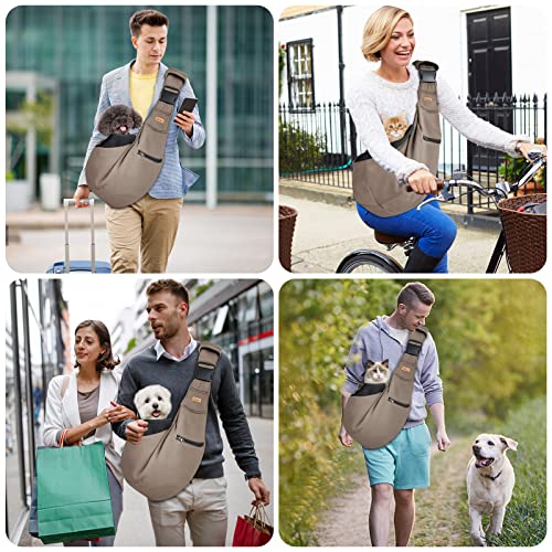 CUBY Dog and Cat Sling Carrier - Hands Free Reversible Pet Papoose Bag - Soft Pouch and Tote Design - Suitable for Puppy, Small Dogs Cats Outdoor (Khaki Senior, Adjust Strap 2.0)… - Image 6