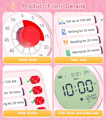 Image of 3-in-1 Visual Timer Task Timer with Chore Chart Board, ADHD Tool for Kids Adults Visual Schedule for Kids with Autism, Daily Checklist for Home, School, Classroom, Desk, Chore Chart