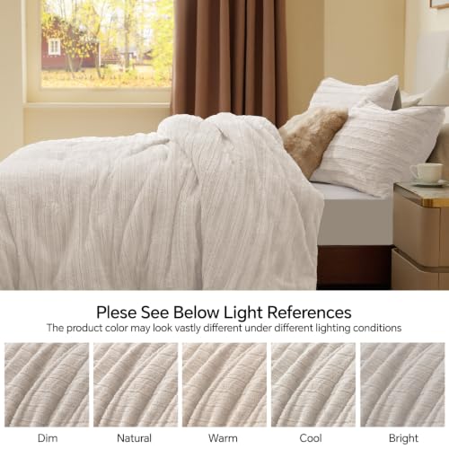Image of BEDELITE Faux Fur Twin /Twin XL Comforter Set, Fluffy Bed Set, Linen | Super Soft & Warm, Luxury Fuzzy Cozy Comforter for Winter, Heavy Plush Bed set, with 1 Pillowcase