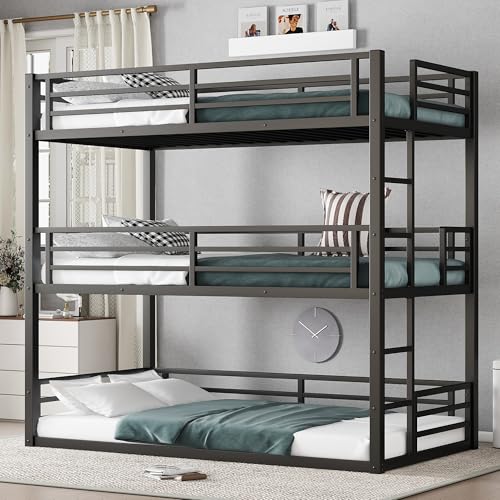 Yuanzaifeng Triple Twin Metal Bunk Bed – Heavy-Duty 3-Level Design